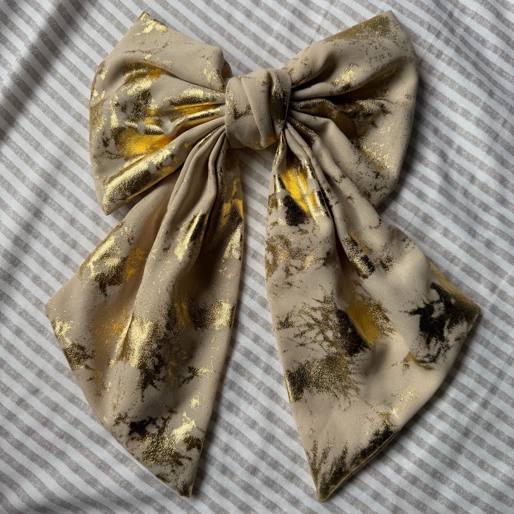 Anthropologie Gold Metallic Accent Beige Hair Scarf